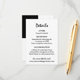 Cartão De Informações Casamento Preto e Branco Contemporâneo de na moda