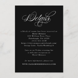 Cartão De Informações Casamento Preto e Branco Detalhes Caligrafia Elega