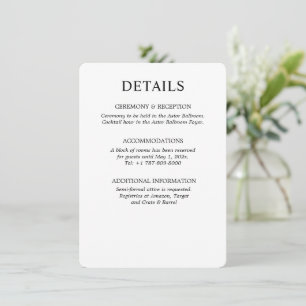 Cartão De Informações Casamento Preto e Branco Minimalista