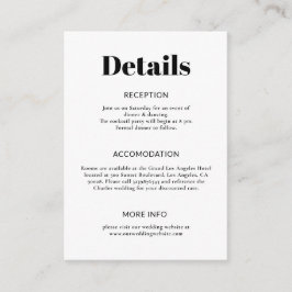 Cartão De Informações Casamento preto e branco minimalista simples