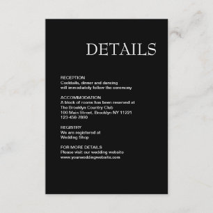 Cartão De Informações Casamento preto e branco moderno simples