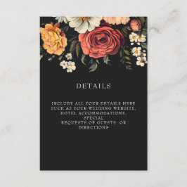 Cartão De Informações Casamento Preto Floral Escuro + Elegante Moody