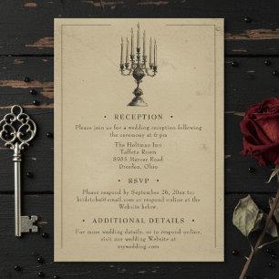Cartão De Informações Casamento Preto Toile Vintage Gótico Bege