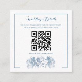Cartão De Informações Casamento QR Code Caligrafia Azul Empoeirado