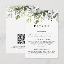 Cartão De Informações Casamento QR Code Folhas de Eucalipto Elegante Rús