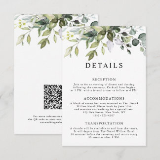 Cartão De Informações Casamento QR Code Folhas de Eucalipto Elegante Rús