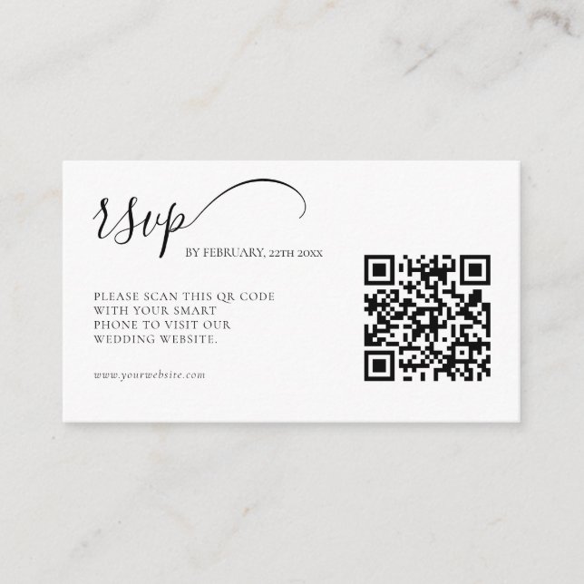 Cartão De Informações Casamento QR Code RSVP Caligrafia Elegante (Frente)