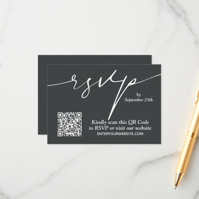 Cartão De Informações Casamento QR Code Simples Chic (Frente/Verso In Situ)