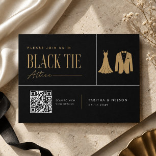Cartão De Informações Casamento QR Gravata Borboleta Dourado Champanhe