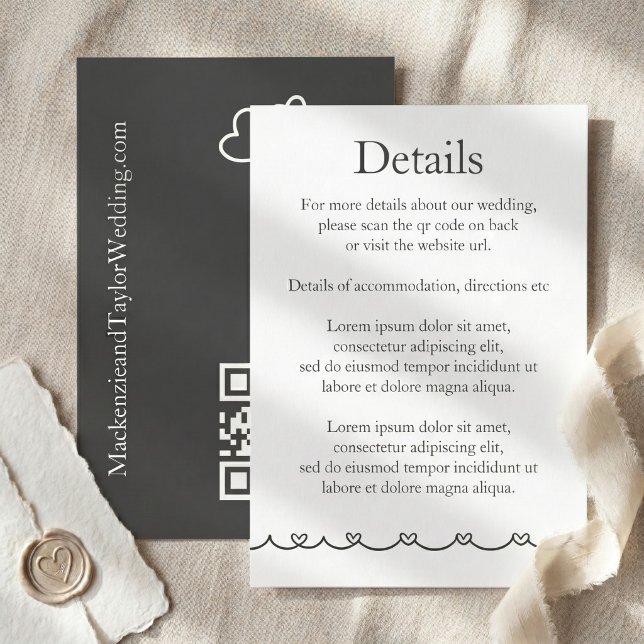 Cartão De Informações Casamento Rabiscos Caprichosos Cinza e Branco (Wedding Whimsical Doodles Grey and White Enclosure Card by Ricaso. Love heart detail direction etc)