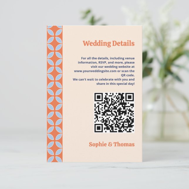 Cartão De Informações Casamento Retro de Meados do Século (Em pé/Frente)