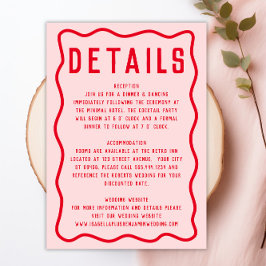 Cartão De Informações Casamento Retroativo Cinzento Vermelho Cor-de-Rosa