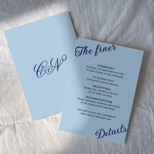 Cartão De Informações Casamento Romântico Azul Celeste Chic e Sofisticad (Criador carregado)