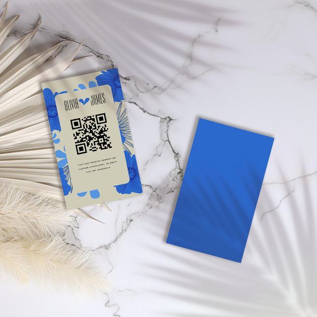 Cartão De Informações Casamento Romântico Azul Floral (Criador carregado)