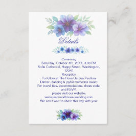 Cartão De Informações Casamento Romântico de Cor Azul Botânica Romântica