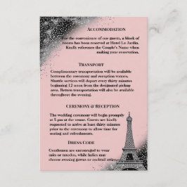 Cartão De Informações Casamento Rosa Bege Glitter Prata Parisiense Vinta