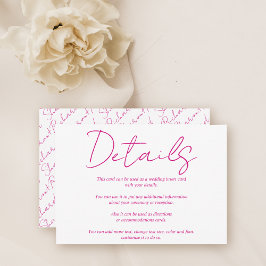 Cartão De Informações Casamento rosa magenta magenta com escrita moderna