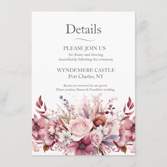 Cartão De Informações Casamento Rosa-Rosa Moderno (Frente)