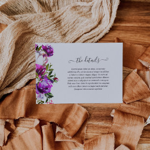 Cartão De Informações Casamento Roxo Brilhante Moderno, Vibrante Floral