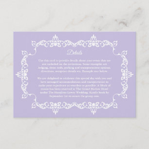 Cartão De Informações Casamento Roxo Lavanda Clássico Ornamentado