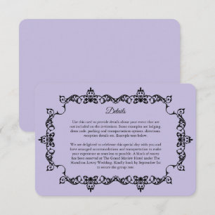 Cartão De Informações Casamento Roxo Lavanda Clássico Ornamentado