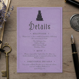 Cartão De Informações Casamento Roxo Preto Toile Gótico Vintage