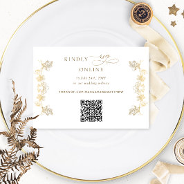Cartão De Informações Casamento RSVP de Código QR Branco e Dourado