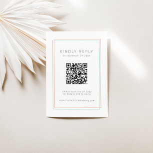 Cartão De Informações Casamento RSVP de Código QR de Coral Moderno e Tea