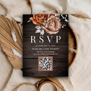 Cartão De Informações Casamento RSVP de Código QR de Rosa de Laranja Que