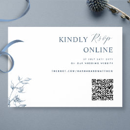 Cartão De Informações Casamento RSVP de Código QR Elegante Azul e Branco