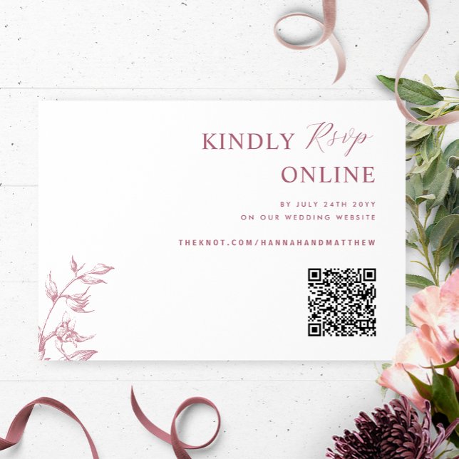 Cartão De Informações Casamento RSVP de Código QR Elegante Branco e Borg (Criador carregado)