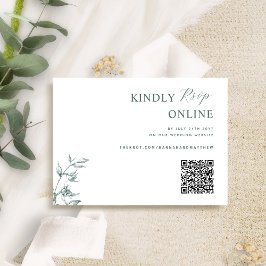 Cartão De Informações Casamento RSVP de Código QR Elegante Verde e Branc