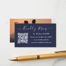 Cartão De Informações Casamento Rsvp De Código Qr Minimalista Azul De Ma
