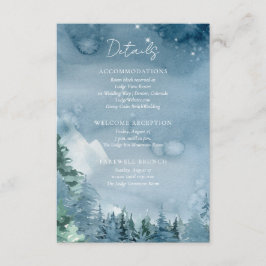 Cartão De Informações Casamento Russo Azul-Escuro das Montanhas Watercol