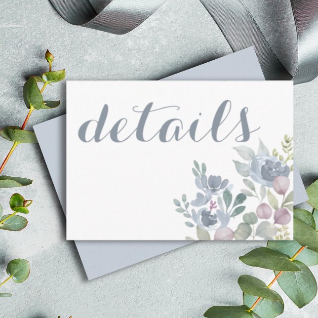 Cartão De Informações Casamento Russo Eucalyptus Floral Dusty Blue (Criador carregado)