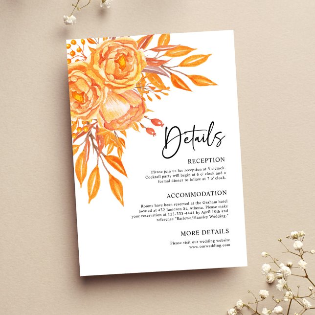 Cartão De Informações Casamento Russo Floral Moderno Terracotta (Terracotta Modern Floral Rustic Wedding Enclosure Card)