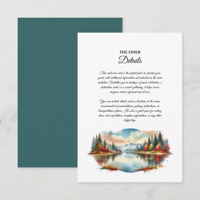 Cartão De Informações Casamento Rustic Autumn Lakeside Forest (Frente/Verso)