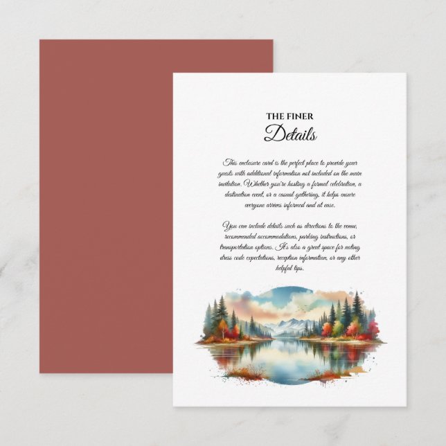 Cartão De Informações Casamento Rustic Autumn Lakeside Forest (Frente/Verso)