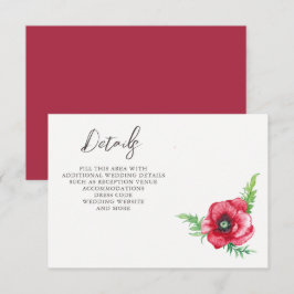 Cartão De Informações Casamento Rustic Elegant Watercolor Red Poppy