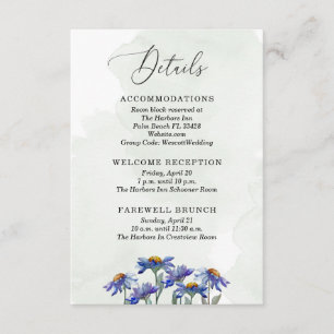 Cartão De Informações Casamento Rustic Green Watercolor Daisies Purple