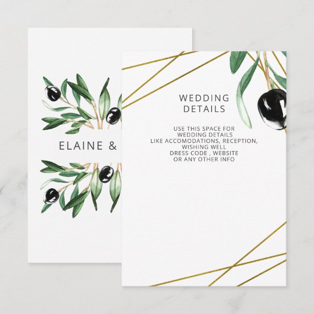 Cartão De Informações Casamento Rustic Modern Geométrico Olive Brands (Frente/Verso)