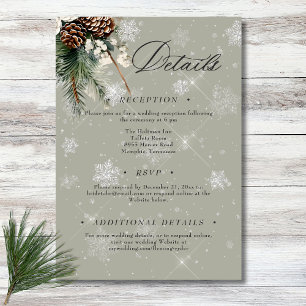 Cartão De Informações Casamento Rustic Snowfall Pine & White Floral Sage