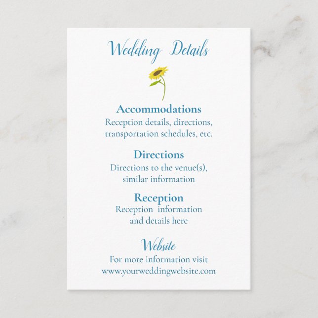 Cartão De Informações Casamento Rustic Sunflower Beauty (Frente)