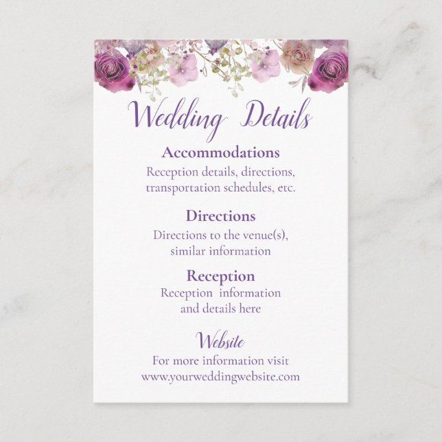 Cartão De Informações Casamento Rustic Watercolor Beauty (Frente)