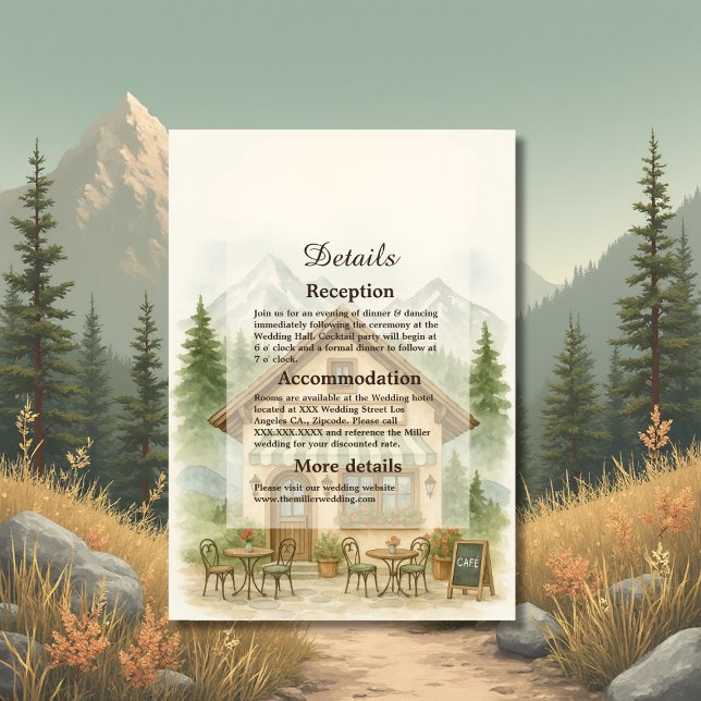 Cartão De Informações Casamento Rustic Watercolor Mountain Destino (Criador carregado)