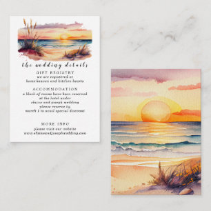 Cartão De Informações Casamento Rustic Watercolor Sunset Beach Seascape