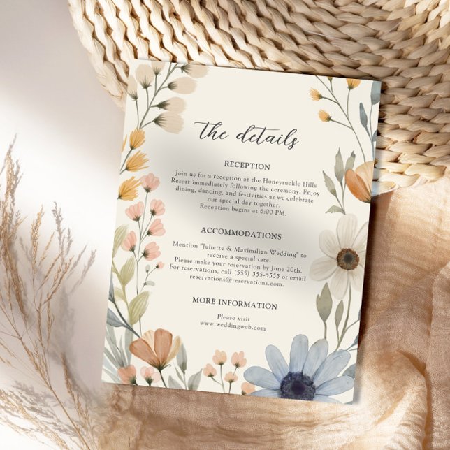Cartão De Informações Casamento Rustic Wildflower Wreath (Criador carregado)