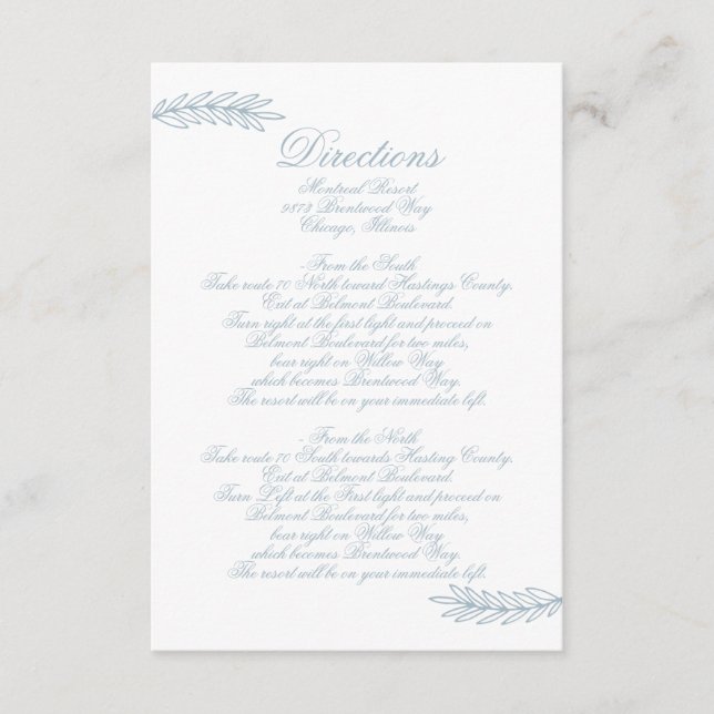 Cartão De Informações Casamento Rústico Aquarela Folhagem Azul Natureza (Frente)