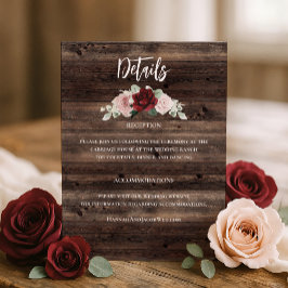Cartão De Informações Casamento Rústico com Eucalipto e Borgonha