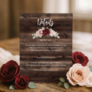 Cartão De Informações Casamento Rústico com Eucalipto e Borgonha